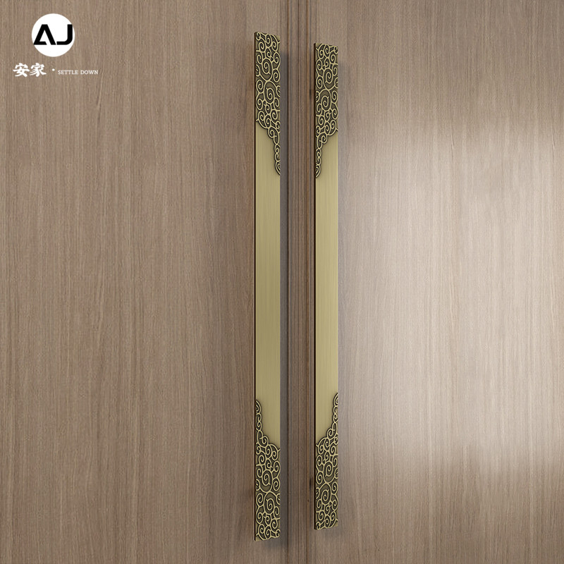 Chinese-style pull door handrail custom aluminum alloy inscription glass door handle antique copper wood door door clothing handle