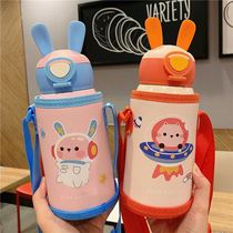 Childrens cute thermos cup female outdoor with straw kindergarten baby pupils water Cup Boy portable kettle