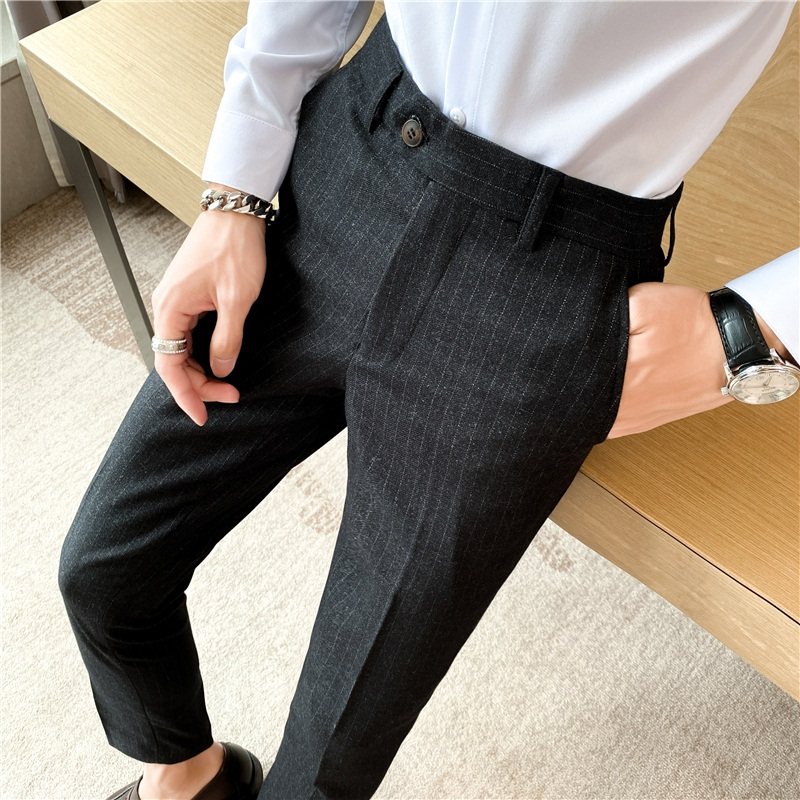 Autumn Striped Men's Suit Pants Casual Slim Fit Business Formal Black Dress Pants Men's Korean Style Trendy