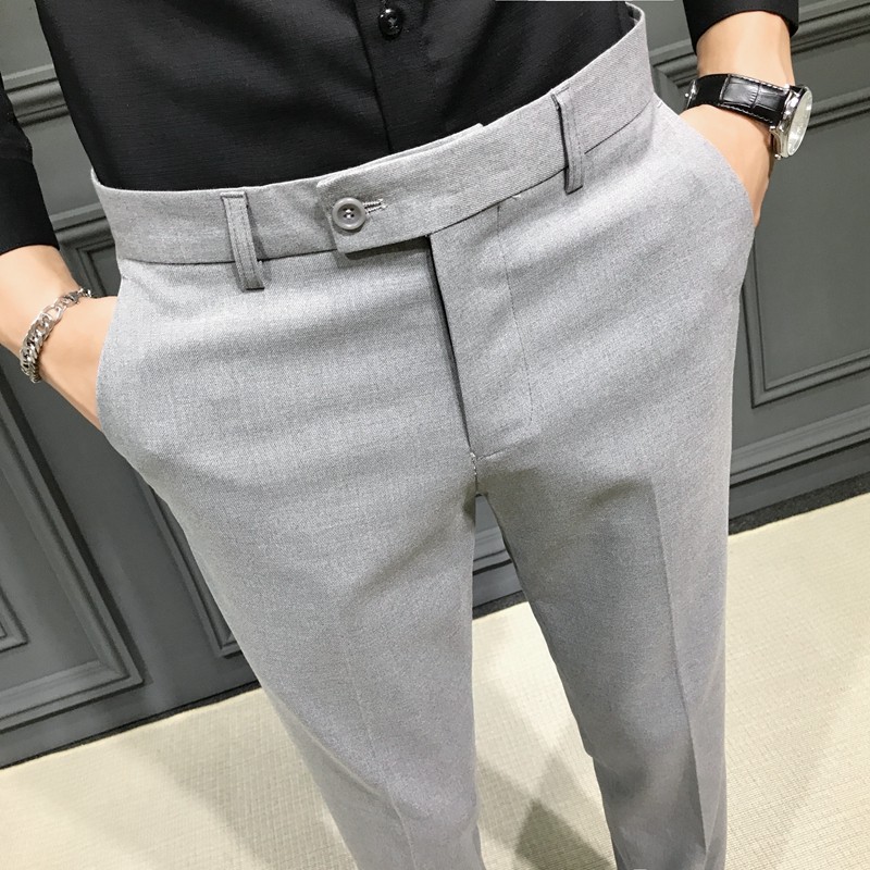 Autumn and Winter Large Size Stretch Trousers for Men, Casual Long Pants, Thick Slim-Fit Straight-Leg Business Formal Suit Pants, Tapered Trendy Style