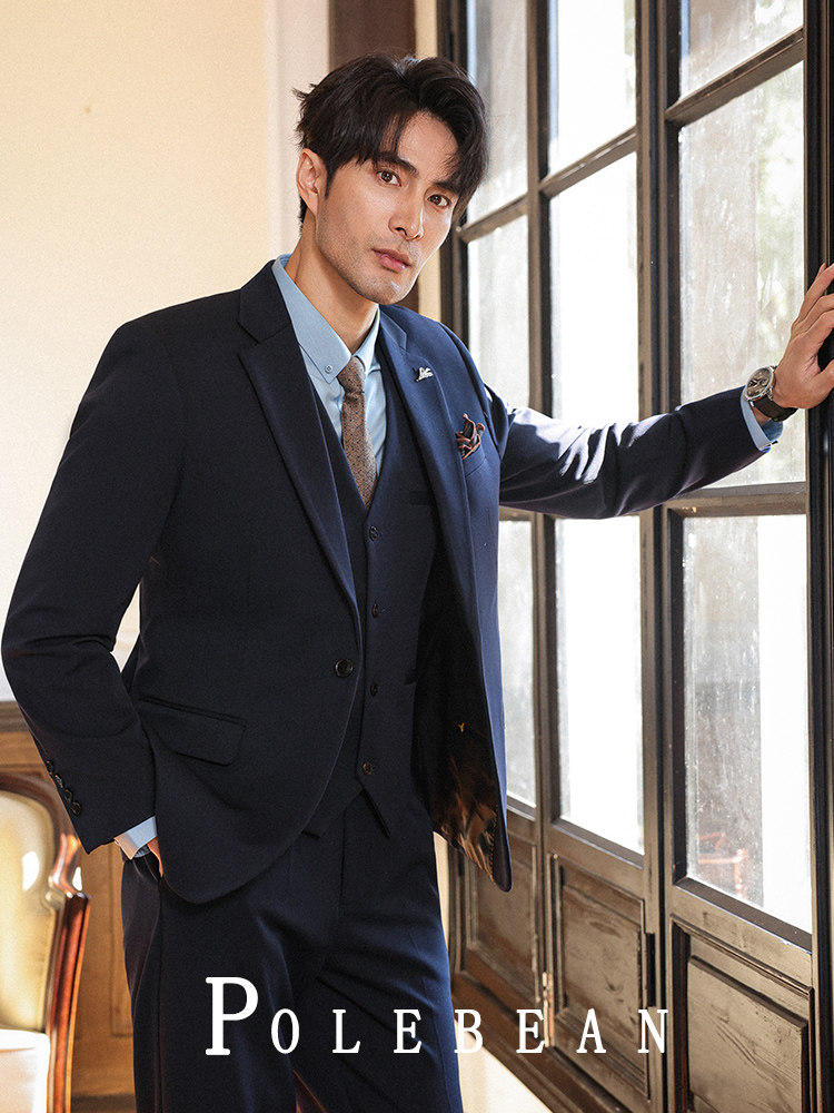 Groom's Slim-Fit Korean-Style Suit, Men's Wedding High-End Three-Piece Formal Suit, Wedding Banquet Business Attire, Plus-Size Suit