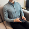 Men's Long-Sleeve Spring and Autumn White Shirt, Business Slim-Fit Professional Formal Embroidered Striped Shirt, Casual Youth Base Layer Trendy