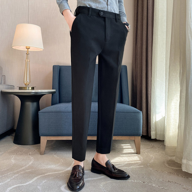 Autumn and Winter Thickened Warm Wool Men's Slim-Fit Casual Trousers Korean Style Brushed Versatile Suit Pants