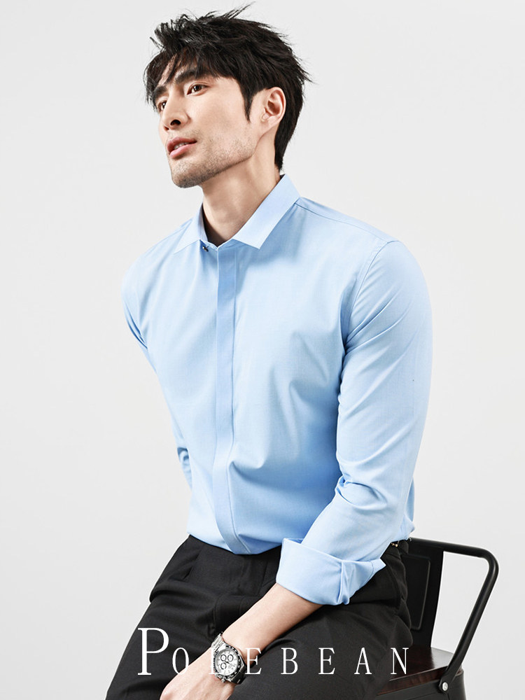 High-End Business Shirts for Men, Hidden Placket, Seamless Taped Shirt, Long-Sleeved Shirt, Men's Casual Slim Fit, No-Iron, Anti-Wrinkle