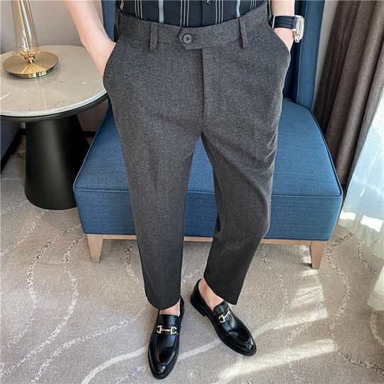 Autumn and Winter Thickened Warm Woolen Men's Slim-Fit Casual Trousers Korean Style Versatile Suit Pants