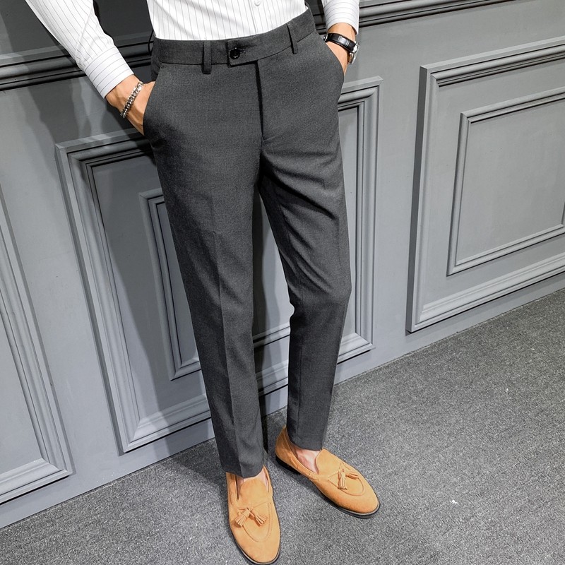 Autumn and Winter Large Size Stretch Trousers for Men, Casual Long Pants, Thick Slim-Fit Straight-Leg Business Formal Suit Pants, Tapered Trendy Style