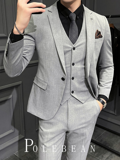 Groom's business casual Korean style slim three-piece wedding British style wedding professional formal men's suit suit