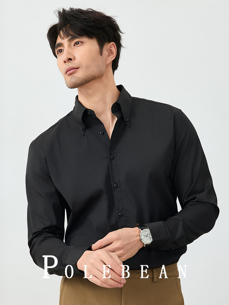 Men's Commuter Casual Long-Sleeved White Shirt British Gentleman French Button Large Pointed Collar Wrinkle-Resistant Slim-Fit Shirt Trendy Men