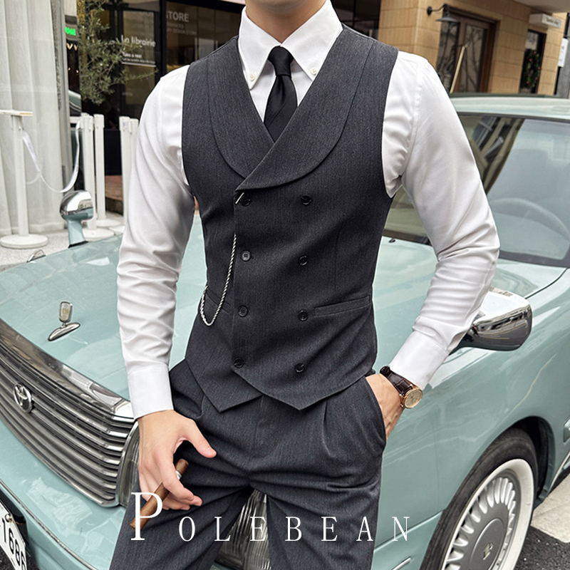 Double-Breasted Suit Vest for Men, Business Formal Wear, High-End Casual Suit Vest, Slim Fit Wedding Groomsmen Outfit