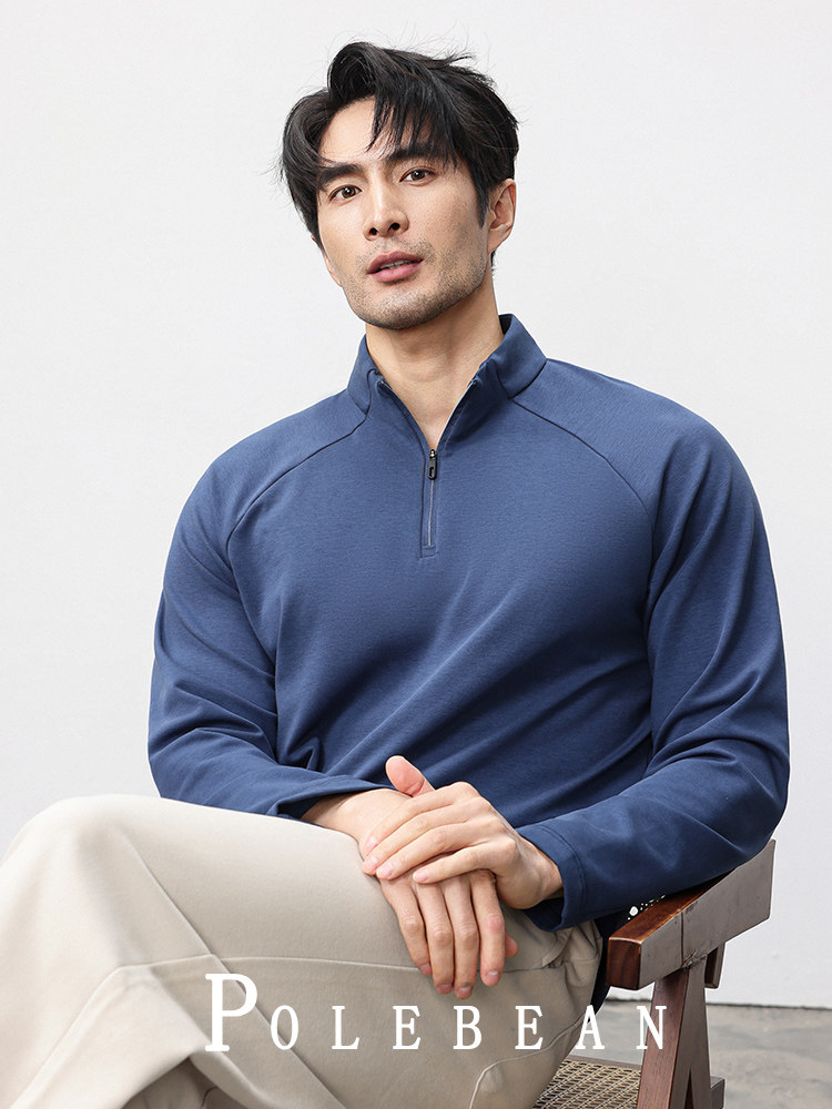 Half-Zip Sweatshirt for Men 2025 New Winter Warm Long-Sleeved T-Shirt with Stand Collar Casual Base Layer Men's Top