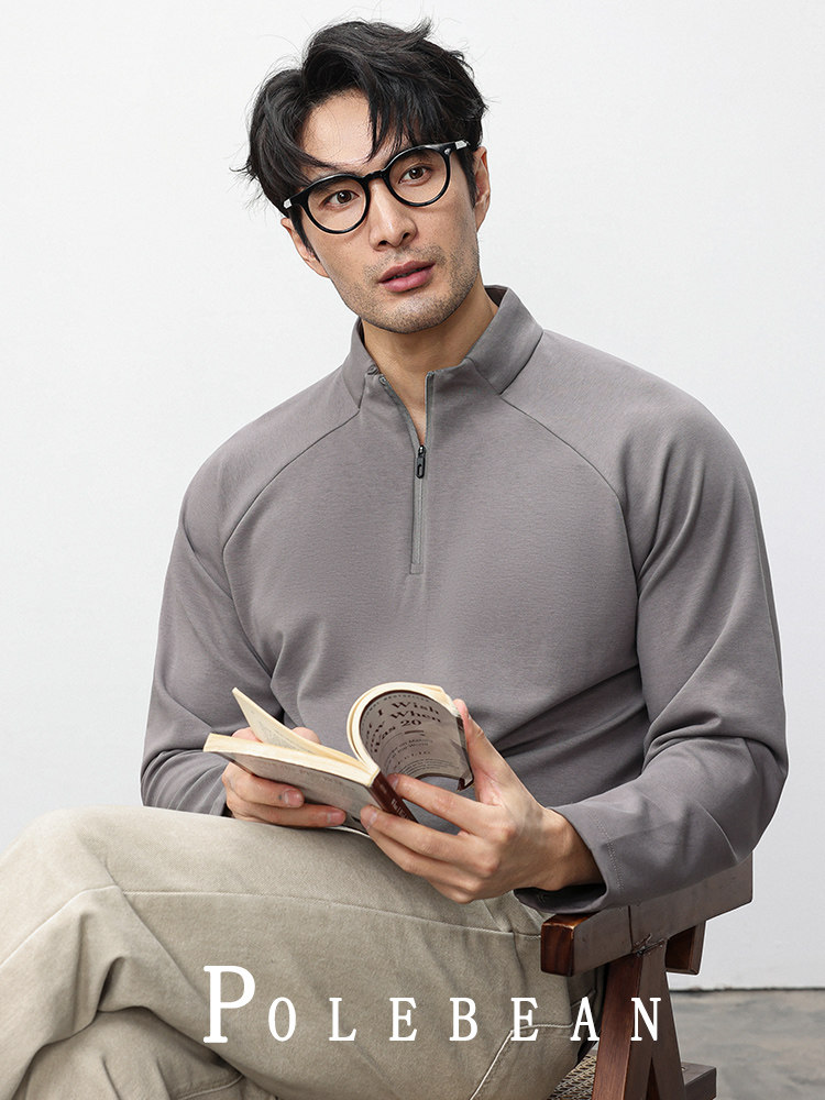 Half-Zip Sweatshirt for Men 2025 New Winter Warm Long-Sleeved T-Shirt with Stand Collar Casual Base Layer Men's Top