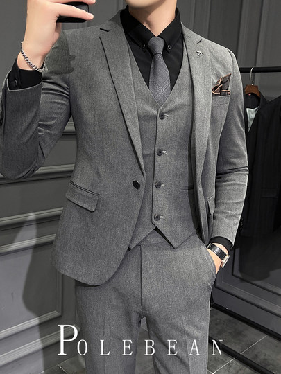 Groom's business casual Korean style slim three-piece wedding British style wedding professional formal men's suit suit