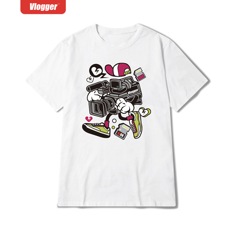 Photography Summer Port Wind Trendy Pure Cotton White 100 Hitch Loose Short Sleeve T-shirt Male And Female Couple Half Sleeve Daily Round Collar