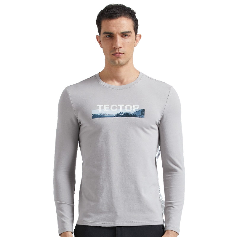 TECTOP explores outdoor autumn round cotton T-shirts men's elastic comfort and breathable sports leisure long sleeves