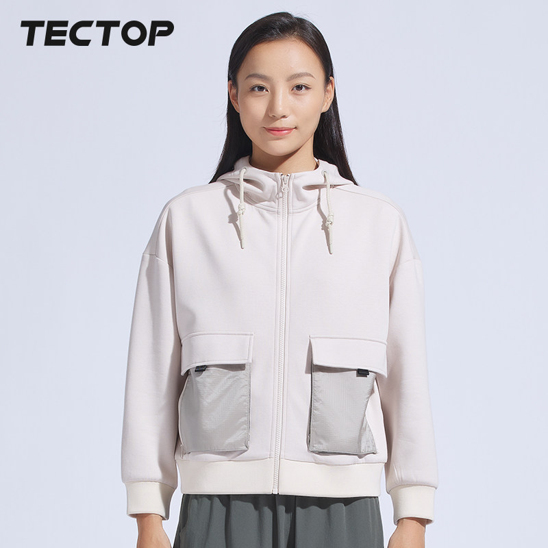 TECTOP explores outdoor spring and autumn leisure cap coat female elastic breathable sports knitting sweater