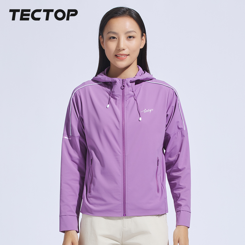 TECTOP explores outdoor spring and summer light windclothes lady single-layer elastic sports breathable cap coat