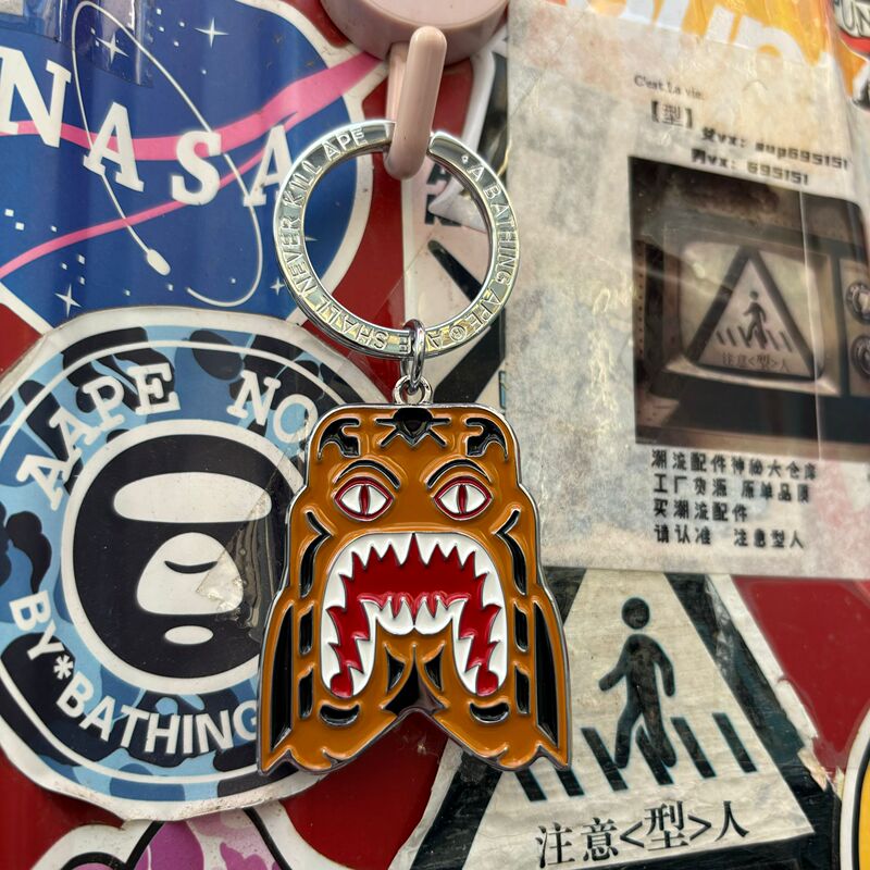 Trendy Brand Bape Keychain Metal Motorcycle Pendant Tiger Head Babymilo Gift Nigo Keychain