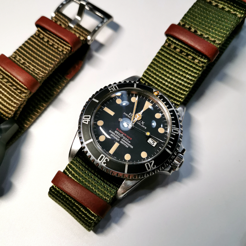 Original Lugran Nylon Leather Nato Strap Khaki Field Vintage Diving Compatible with Rolex Seamaster Conquest
