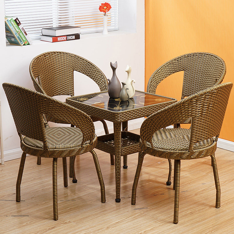 Rattan chair Three sets Balcony Tea Table Home Living Room Small Table And Chairs Single Leaning Back Chair Outdoor Tenchair Tea Table Combination