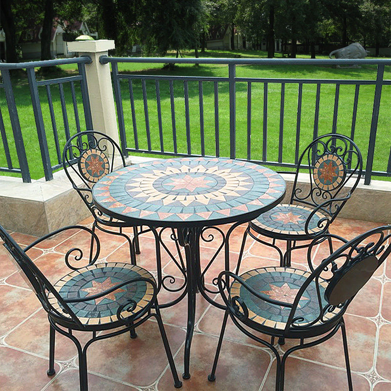 Eurostyle balcony table and chairs Three sets of combined iron art outdoor table and chairs Courtyard Fields Outdoor Leisure Cafe Tea Table