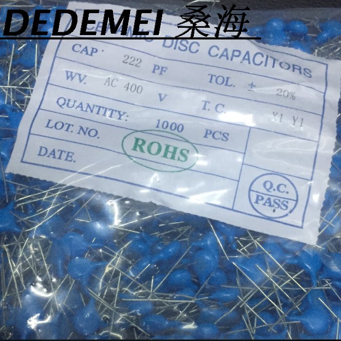 High pressure porcelain sheet capacitor 2N2UF 222PFAC400VACP7 5MM foot distance X1YI 0MM ceramic dielectric container