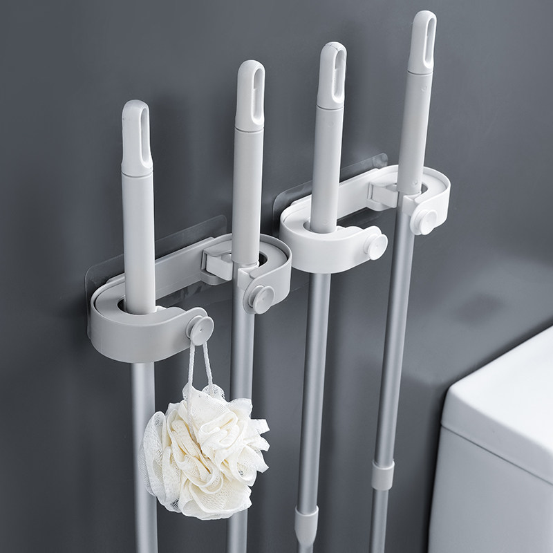 Mop hook Hole-free powder room storage artifact Broom rack Strong fixing wall hanging wall mop clip