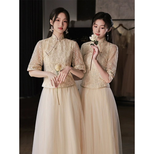 Цветное платье подружки невесты, длинное летнее вечернее платье, юбка, китайский стиль, коллекция 2023, цвета шампанского, для подружки невесты