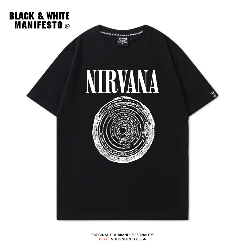 Nirvana Band American Street Style Nirvana Print T-Shirt Short-Sleeved Men's Rock Retro Loose Hip-Hop Casual Trendy Nirvana Band American Street Style Nirvana Print T-Shirt Short-Sleeved Men's Rock Retro Loose Hip-Hop Casual Trendy