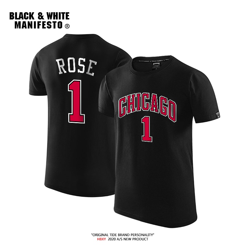 Derrick Rose Jersey No. 1 Windy City Rose Short-Sleeve Randle Top Basketball Training T-Shirt Sports Loose Cotton Trendy Derrick Rose Jersey No. 1 Windy City Rose Short-Sleeve Randle Top Basketball Training T-Shirt Sports Loose Cotton Trendy