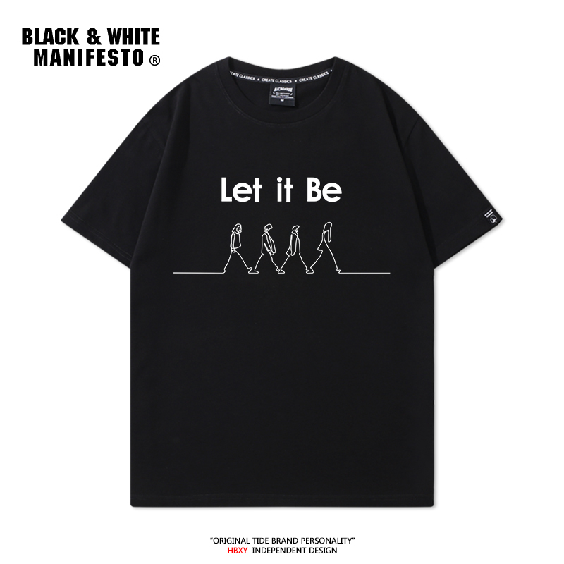 Beatles Beatles Band Printed T-Shirt Short-Sleeved Loose Casual Rock Retro Unisex Couple Trendy Cotton Tee