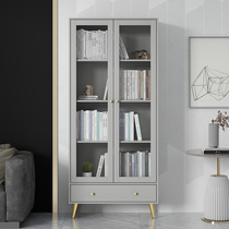 Nordic luxury bookcase floor-to-ceiling simple modern shelf American living room combination bookcase locker with glass door