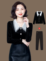 Golden Velvet Beating Undershirt Woman 2022 Fall New Shirt Woman Long Sleeve Doll Collar Foreign Air 100 Hitch Mama Knitwear
