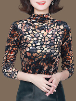 2022 autumn and winter new printed undershirt velvet foreign air high collar inside a small shirt with a long sleeve t-shirt female blouse