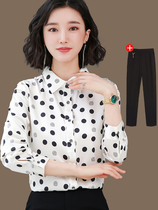 Wave Dot Shirt Lady 2022 Fall New Lady Real Silk Shirt Foreign Air Mulberry Silk Collection Waist Temperament White Blouse