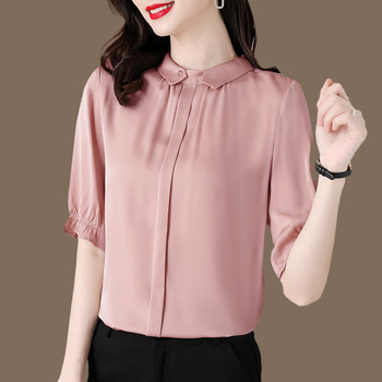 Heavyweight silk shirt women's short-sleeved solid color mother summer dress new Hangzhou silk top loose mulberry silk shirt