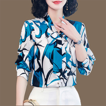 Butterfly Knot Lace Real Silk Shirt Woman 2022 Fall new mulberry silk printed long sleeves Belly Cardiovert