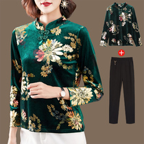 Mother Autumn Clothing 2022 New Jersey Fashion Middle Aged Tang Dress Qipao Long Sleeve Foreign Air Velvet Suit Blouse