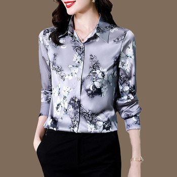 Hangzhou silk shirt women's 2022 summer new satin silk long-sleeved shirt high-end temperament floral bottoming shirt