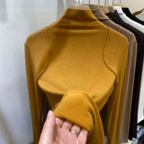 Бархатный демисезонный приталенный базовый приятный телу лонгслив, высокий воротник