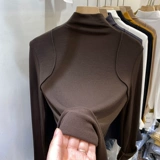 Бархатный демисезонный приталенный базовый приятный телу лонгслив, высокий воротник