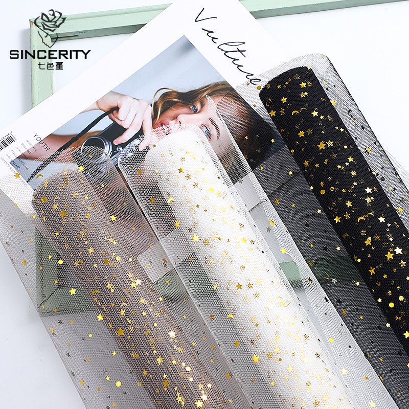 Seven Colors Cordime Moon Yarn Black Flowers Packaging Mesh Yarn Flower Art Gauze Fabric Bouquet White bouquet Packaging Material