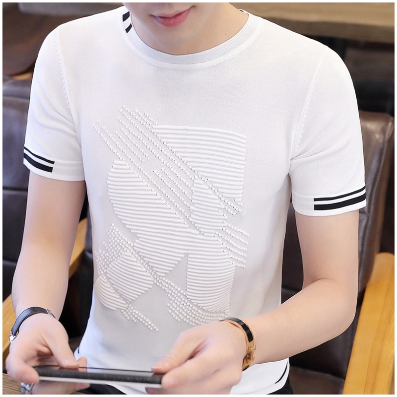 Brand men short sleeve T-shirt Summer new Korean version Body Trend Ice Silk Men's Round Collar Half Sleeve T-shirt Blouse