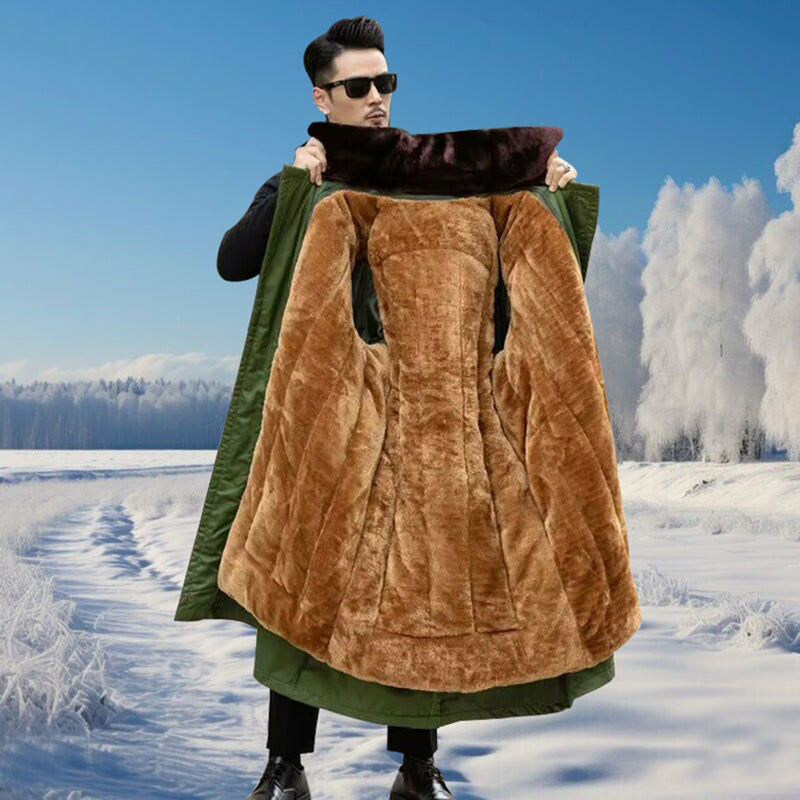 Pierre Cardin Men's Military Coat 2026 Winter Long Thickened Warm Work Cold Storage Cold-Proof Clothing Northeast Large Cotton-Padded Jacket
