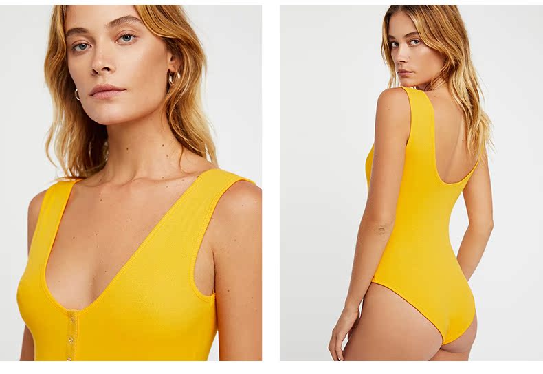 Free People Áo hở nửa cổ tròn nửa cổ hông kiểu áo vest một mảnh 2018 Xuân-Thu đồ lót định hình một mảnh