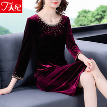 Gold Velvet Dress dress This year Red Temperament Woman Fashion Noble Mom High-end Foreign Air 45 Ten-year-old Skirt