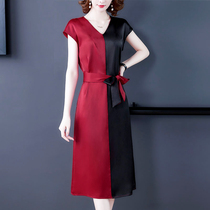 Acetate satin dress with dress 2022 new summer lady young mother true silk mulberry silk high-end name Yuanyuan Temperament Skirt