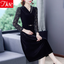 Large size 2021 autumn new womens gold velvet dress temperament mother noble lady fashion high-end foreign style