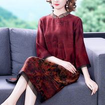 Fragrant cloud yarn one-piece dress lady high-end new 2022 spring loaded mom mulberry silk noble foreign air real silk dress to cover