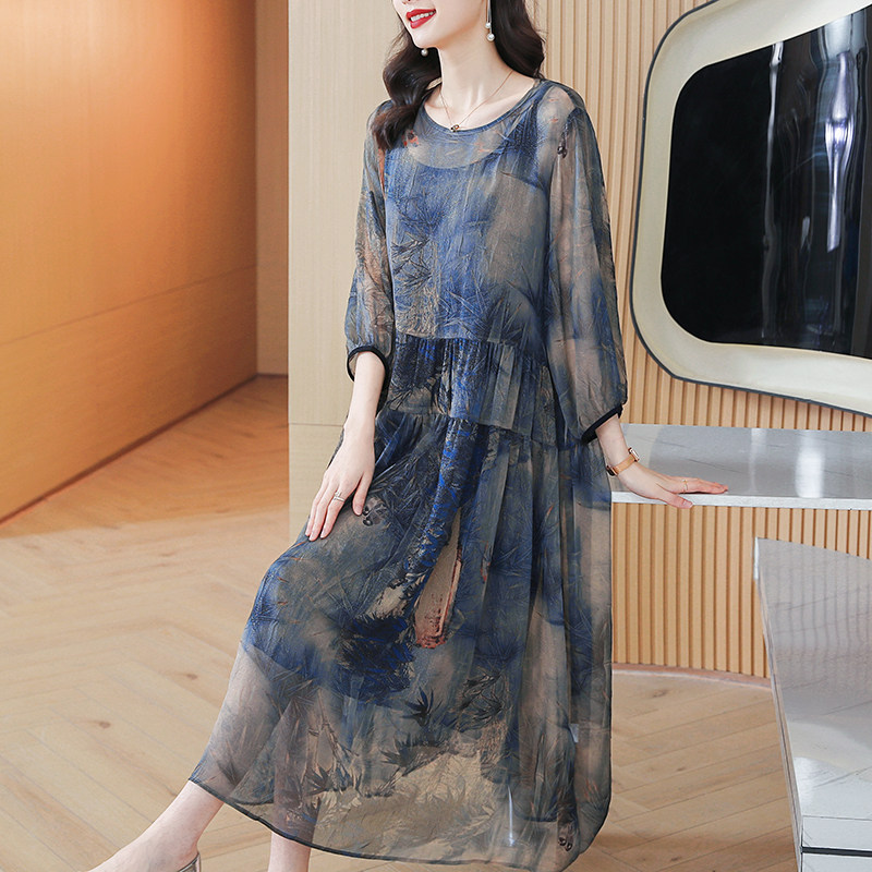 Noble, belly-covering, age-reducing women's clothing, ladies' large size, lady's dress, mother's two-piece suit, slimming, western style, high-end