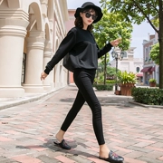 Quần crop top màu đen Quần legging nữ mùa thu đông cộng với nhung co giãn chặt chẽ Quần đen bó sát 9 điểm quần thun - Quần tây thường